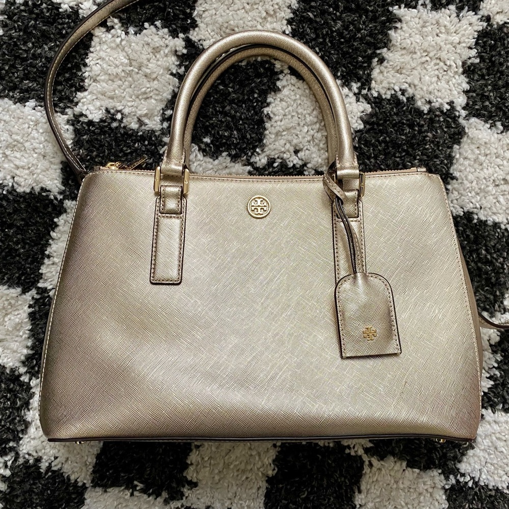 Tory Burch Robinson Double-Zip Tote Metallic Gold